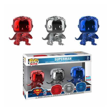 POP Ligi Sprawiedliwości! Zestaw 3 figurek winylowych Superman (Lądowanie) (Chrom) Fall Convention 2018 9 cm